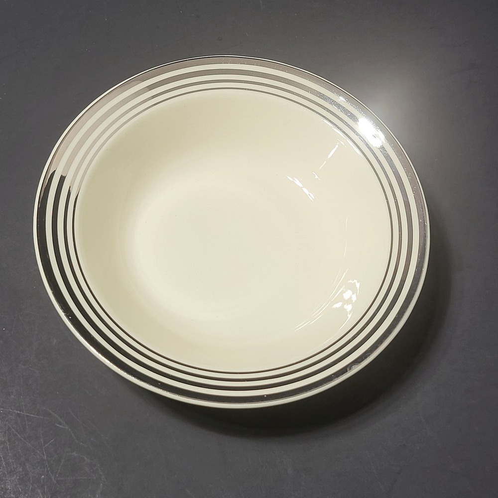VTG Taylor Smith Taylor Cream Silver Trim‎ Fruit/Dessert Bowl USA 2 49 1